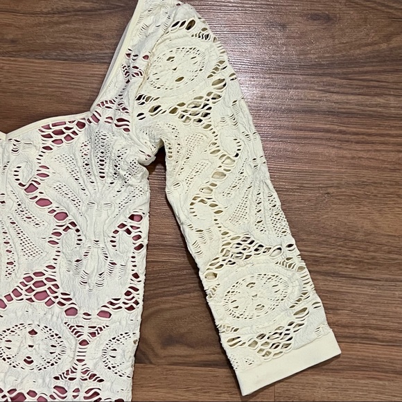 Free People Lace Mini Bodycon Dress Off White & Light Pink Womens XS - Picture 5 of 6